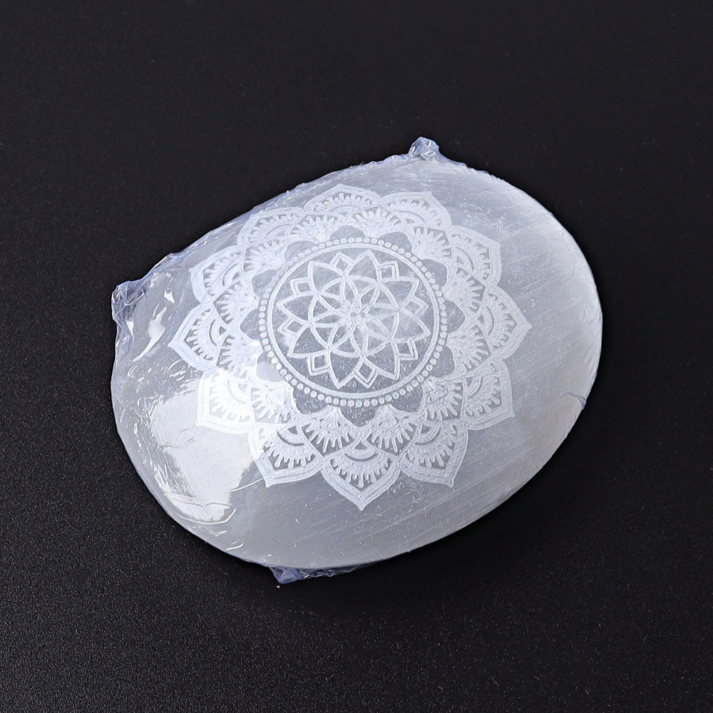 2.4" Selenite Palm Stone with Printing Wholesale Crystals