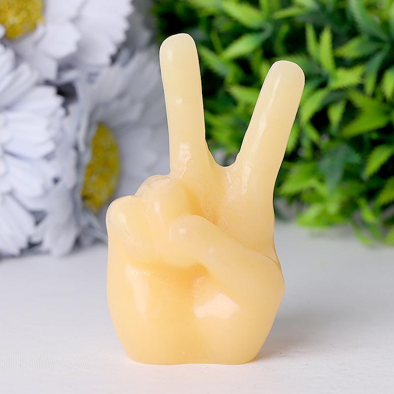 3" Yellow Jade Victory Hand Crystal Carvings Wholesale Crystals