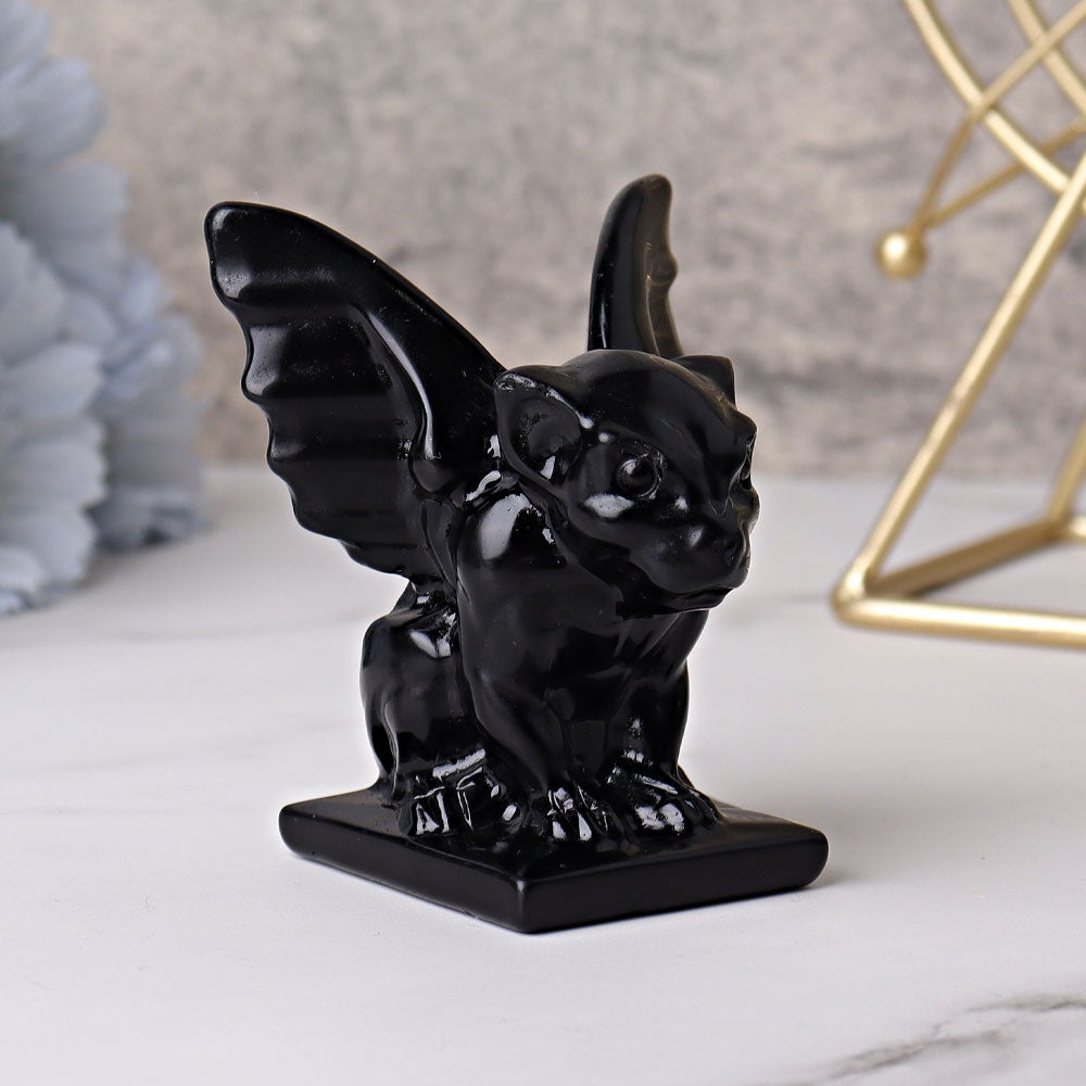 3" Black Obsidian Gargoyle Crystal Carvings Wholesale Crystals