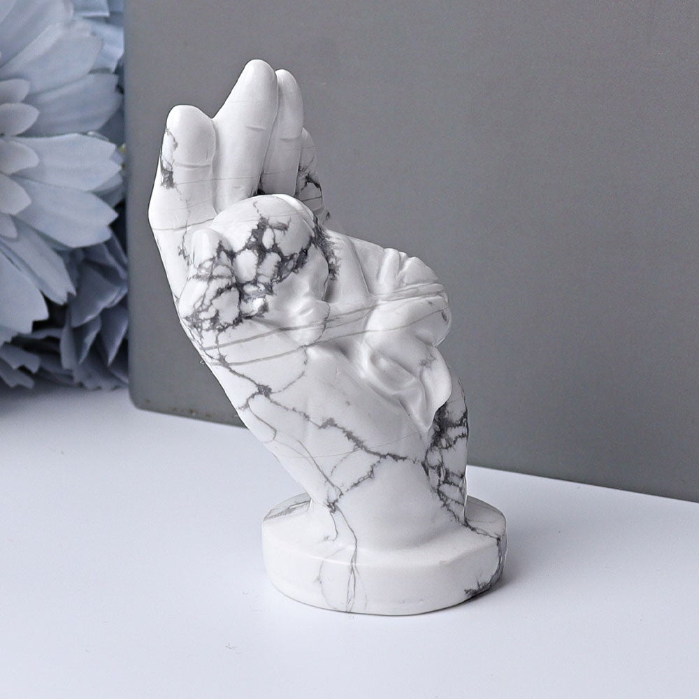 3" Howlite Hand with Sleeping Kid Crystal Carvings Wholesale Crystals