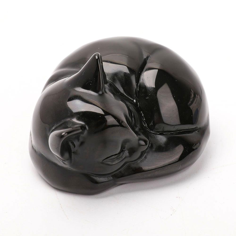 Black Obsidian Sleeping Cat Carvings Wholesale Crystals
