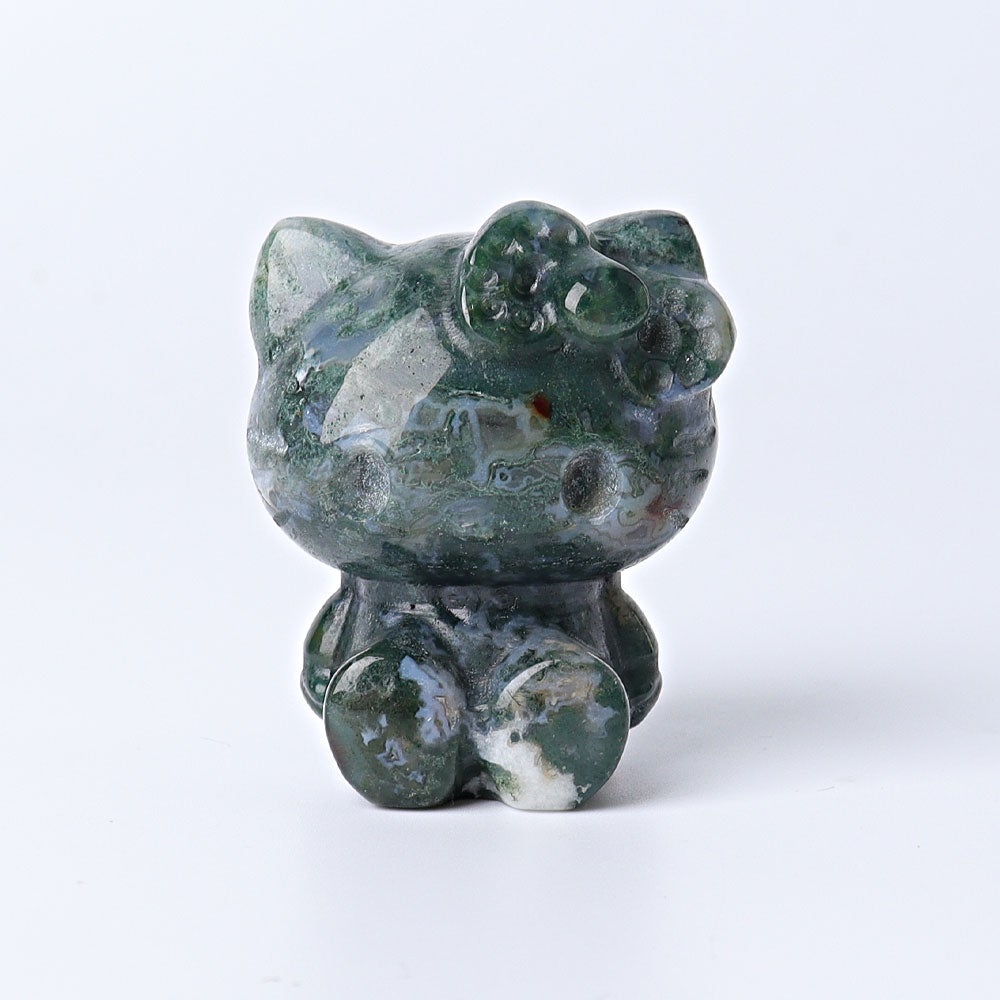1.9" Moss Agate Hello Kitty Crystal Carvings Wholesale Crystals