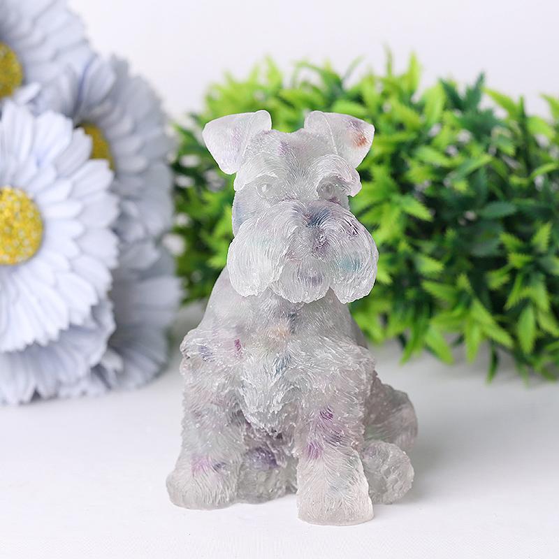 4.2" Crystal Chips Resin Schnauzer Carving for Decoration Wholesale Crystals