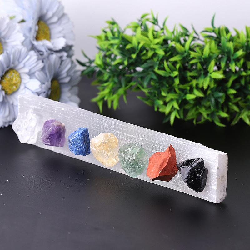 9" Chakra Selenite Stick with Crystal Raw Stone Wholesale Crystals