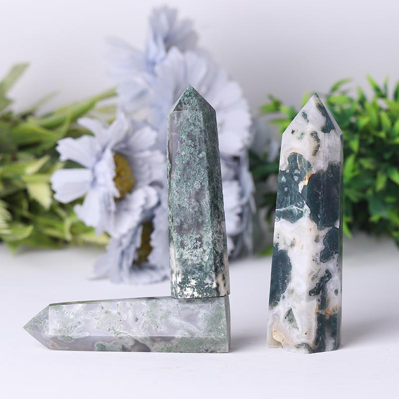 Wholesale Natural Moss Agate Point Healing Stone Wholesale Crystals