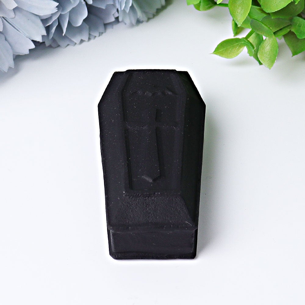 3.1" Matt Black Obsidian Coffin Crystal Carvings Wholesale Crystals