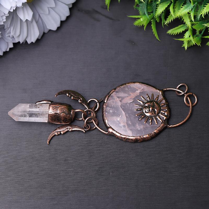 Rose Quartz with Clear Quartz Kyanite Pendant for Jewelry DIY Wholesale Crystals