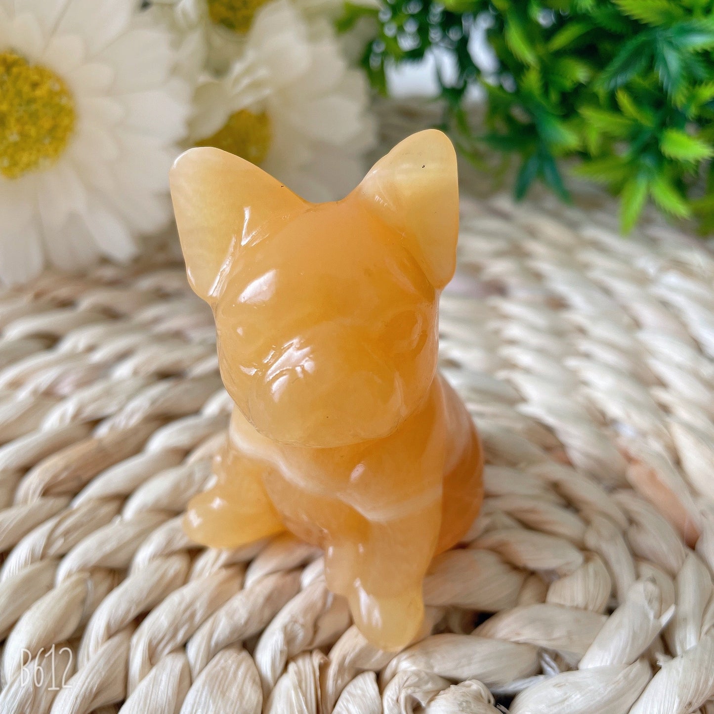 2.4" High Quality Yellow Calcite French Bulldog Carving Crystal Dog For Home Decor Wholesale Crystals