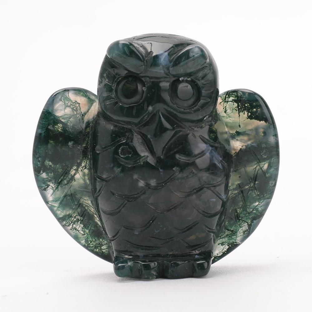 2" Moss Agate Owl Carvings Wholesale Crystals