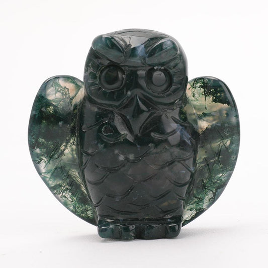 2" Moss Agate Owl Carvings Wholesale Crystals