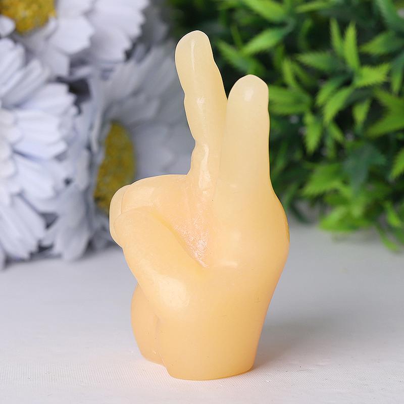 3" Yellow Jade Victory Hand Crystal Carvings Wholesale Crystals