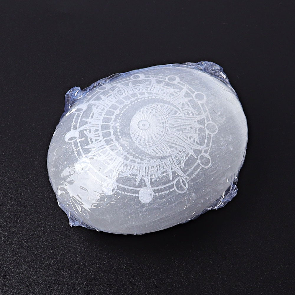 2.4" Selenite Palm Stone with Printing Wholesale Crystals