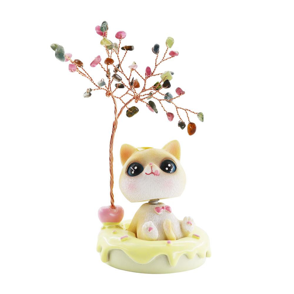 Wealth and Luck Crystal Money Tree with Cute Resin Little Cat  for Home Decor Wholesale Crystals