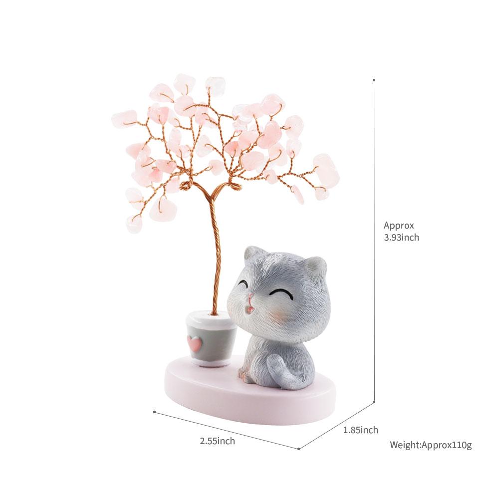Wealth and Luck Crystal Money Tree with Cute Resin Little Cat  for Home Decor Wholesale Crystals