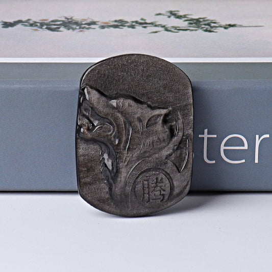 2" Silver Obsidian Wolf Crystal Carving Wholesale Crystals