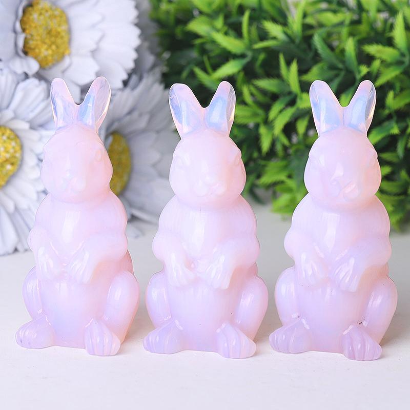 3.3" Pink Opalite Rabbit Crystal Carvings Wholesale Crystals