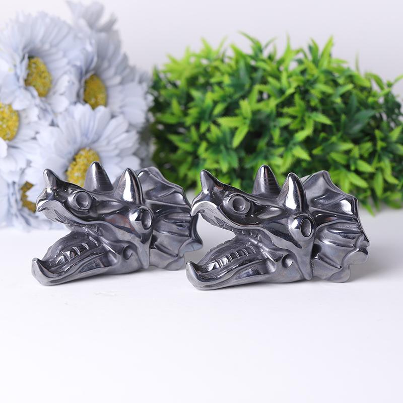 3.5" Terahertz Dragon Head Crystal Hematite Carvings Wholesale Crystals
