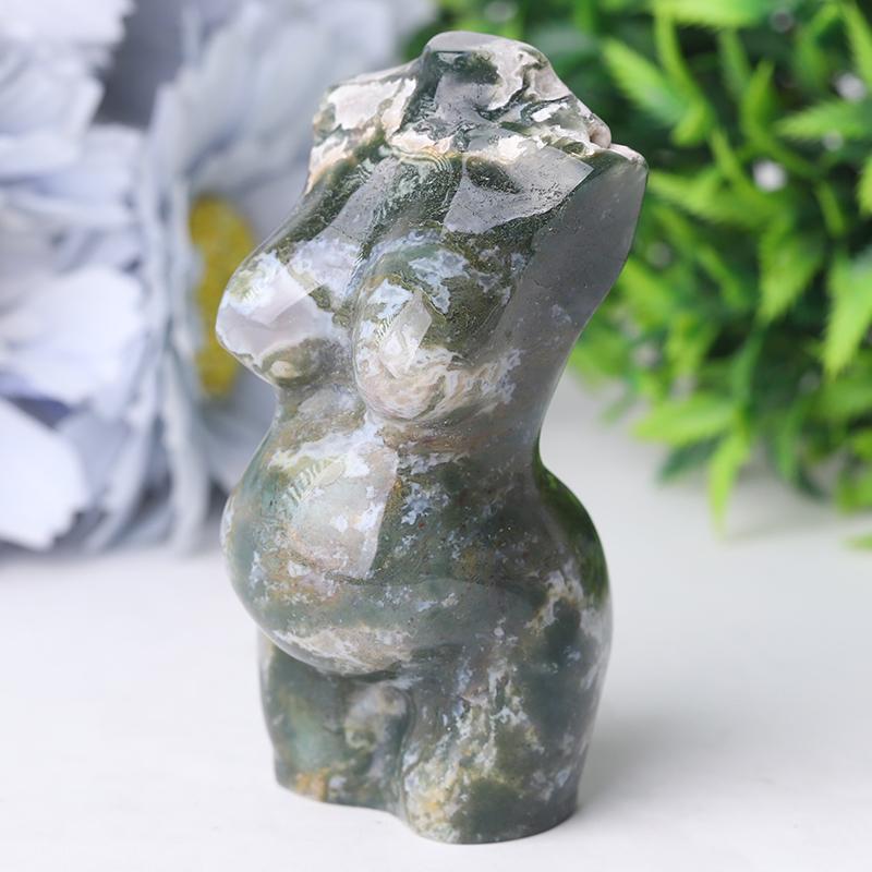 3" Moss Agate Pregnent Woman Body Crystal Carvings Wholesale Crystals