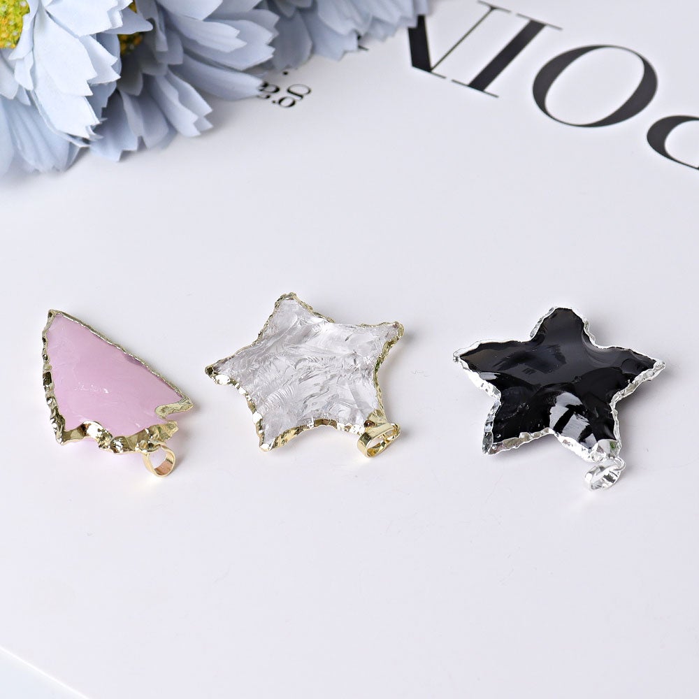 Raw Rose Quartz Black Obsidian Clear Quartz Pendant Wholesale Crystals