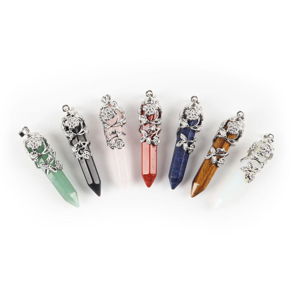 Natural Healing Flower Wrapped Crystal Point Pendant Wholesale Crystals