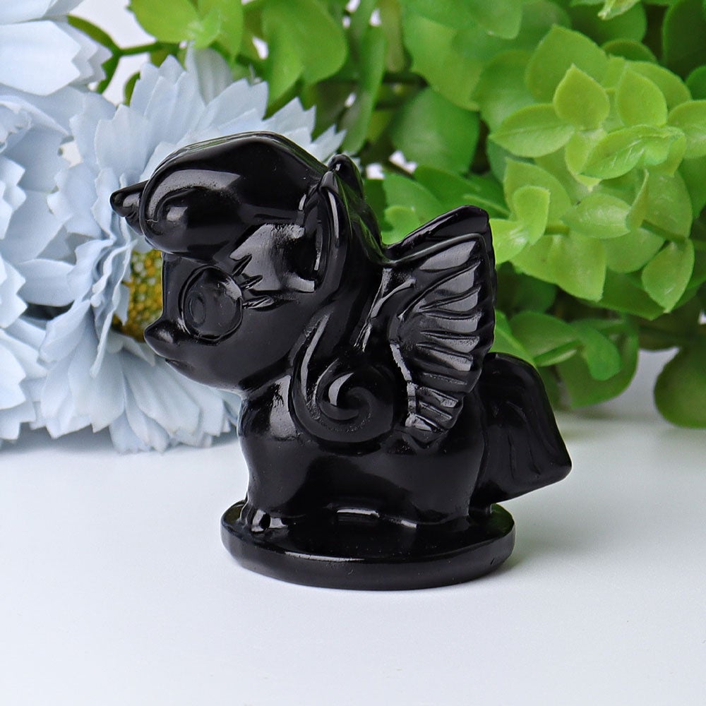 2.3" Black Obsidian Unicorn Crystal Carvings Wholesale Crystals