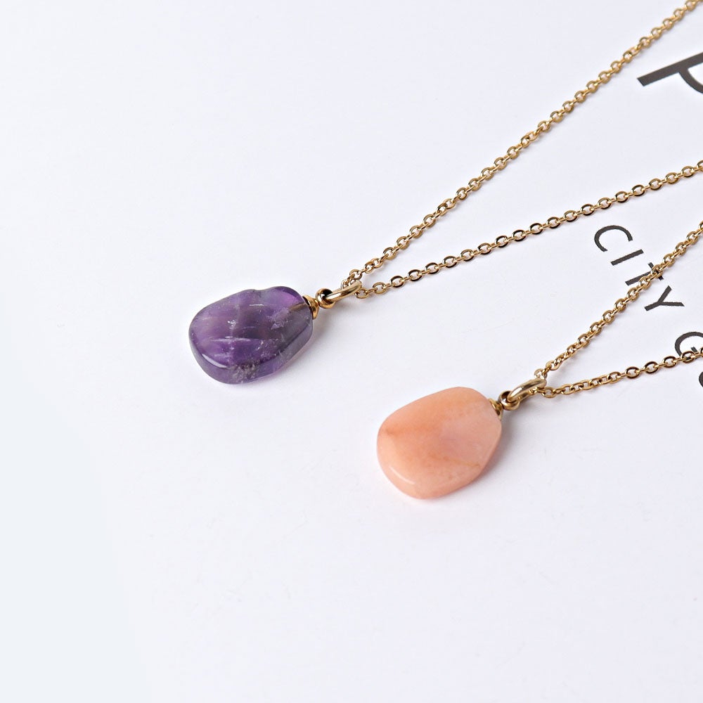 Amethyst Peach Aventurine with Golden Cross Decor Necklace Wholesale Crystals