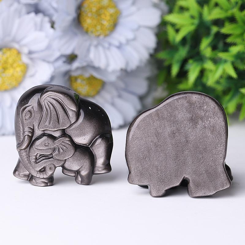 2" Silver Obsidian Elephant Crystal Carvings Wholesale Crystals