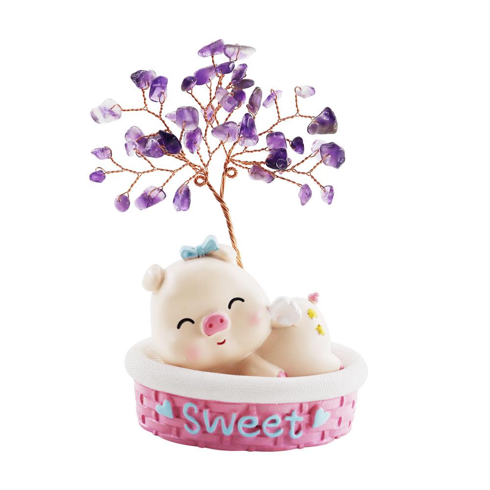 Wealth and Luck Crystal Money Tree with Cute Resin Little Cat  for Home Decor Wholesale Crystals