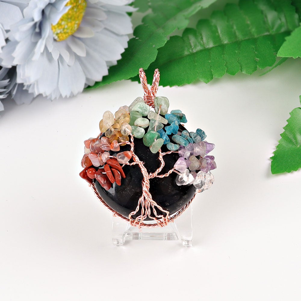 2" Chakra Tree of Life Wire Wrapped Heart Pendant Wholesale Crystals
