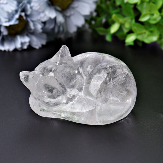 3" Clear Quartz Sleeping Cat Crystal Carvings Wholesale Crystals