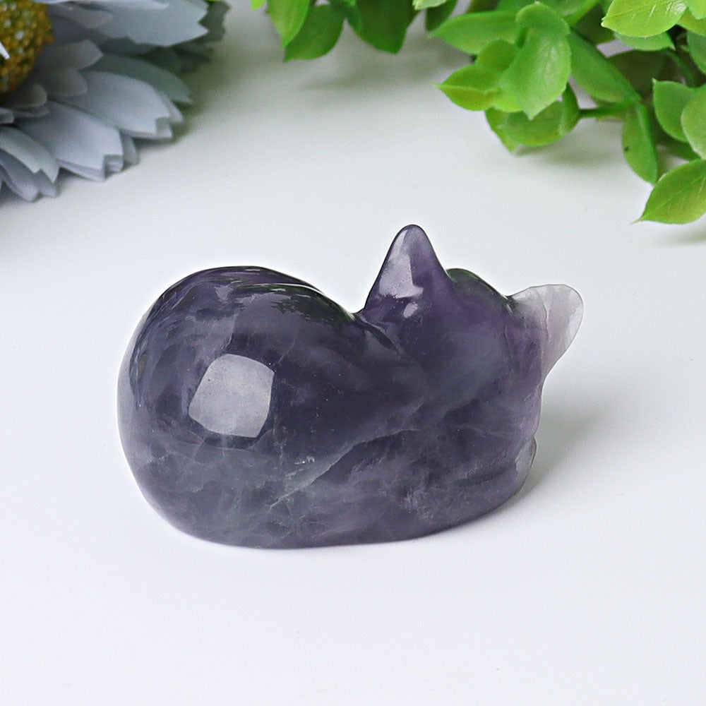2" Fluorite Sleeping Cat Crystal Carvings Wholesale Crystals
