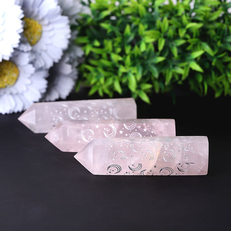 3.6" Rose Quartz with Moon Printing Crystal Point Wholesale Crystals