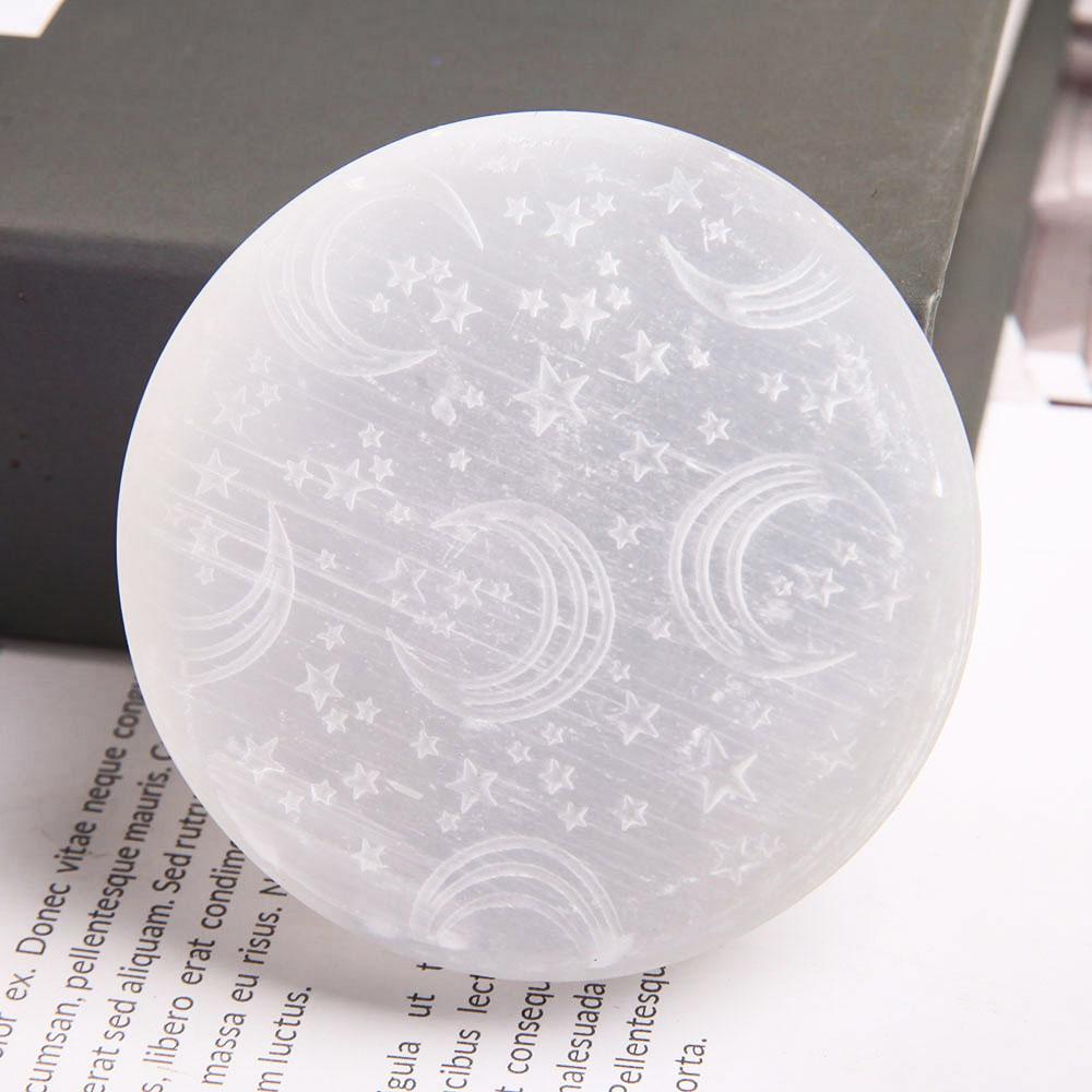 Laser Carving Selenite Palm Stone Wholesale Crystals