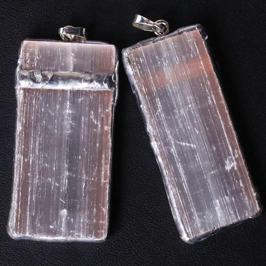 Wire Wrapped Pink Selenite Square Slice Crystal Pendant Wholesale Crystals