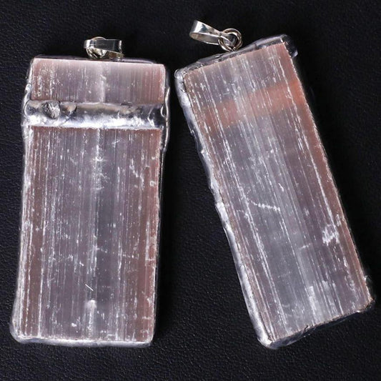 Wire Wrapped Pink Selenite Square Slice Crystal Pendant Wholesale Crystals