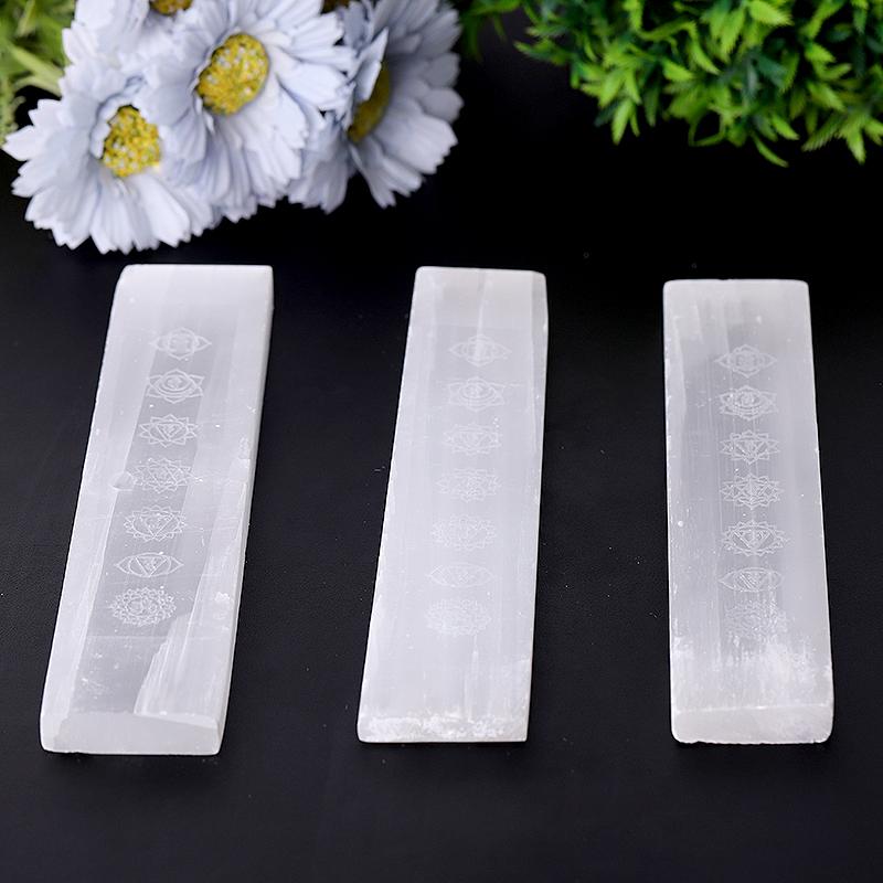 7.5" Selenite Stick Wand with Laser Engraved Chakra Pattern Wholesale Crystals