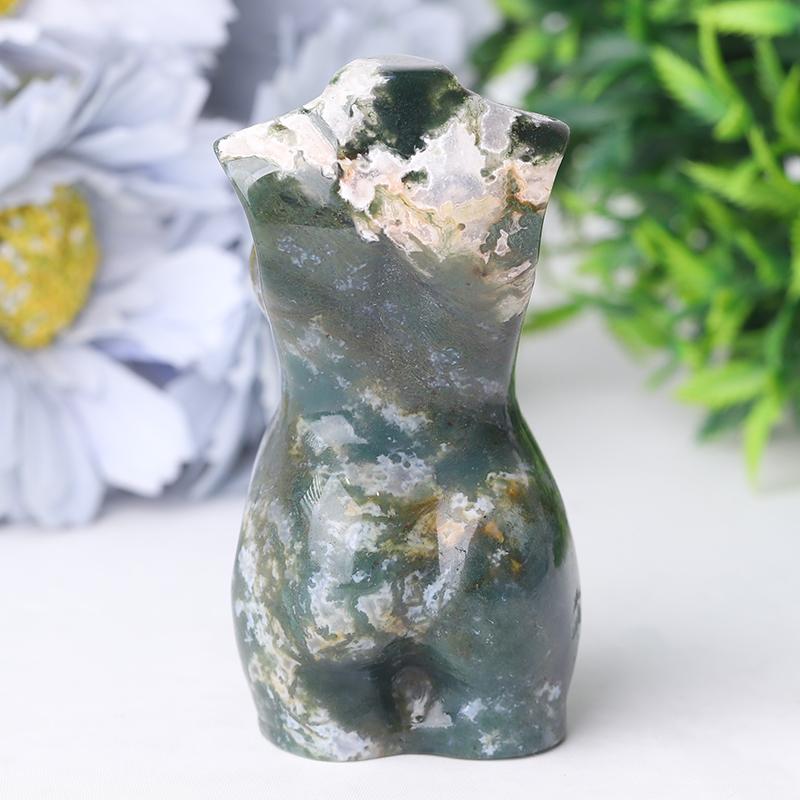 3" Moss Agate Pregnent Woman Body Crystal Carvings Wholesale Crystals