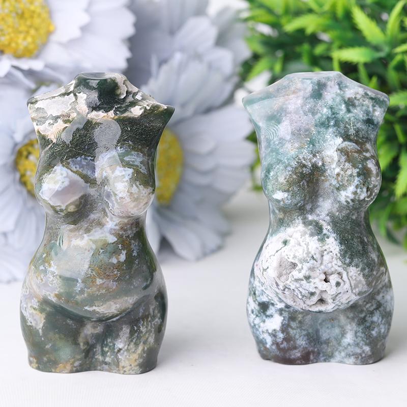 3" Moss Agate Pregnent Woman Body Crystal Carvings Wholesale Crystals