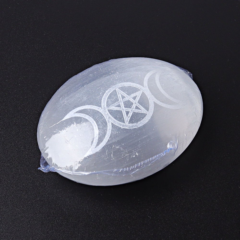 2.4" Selenite Palm Stone with Printing Wholesale Crystals