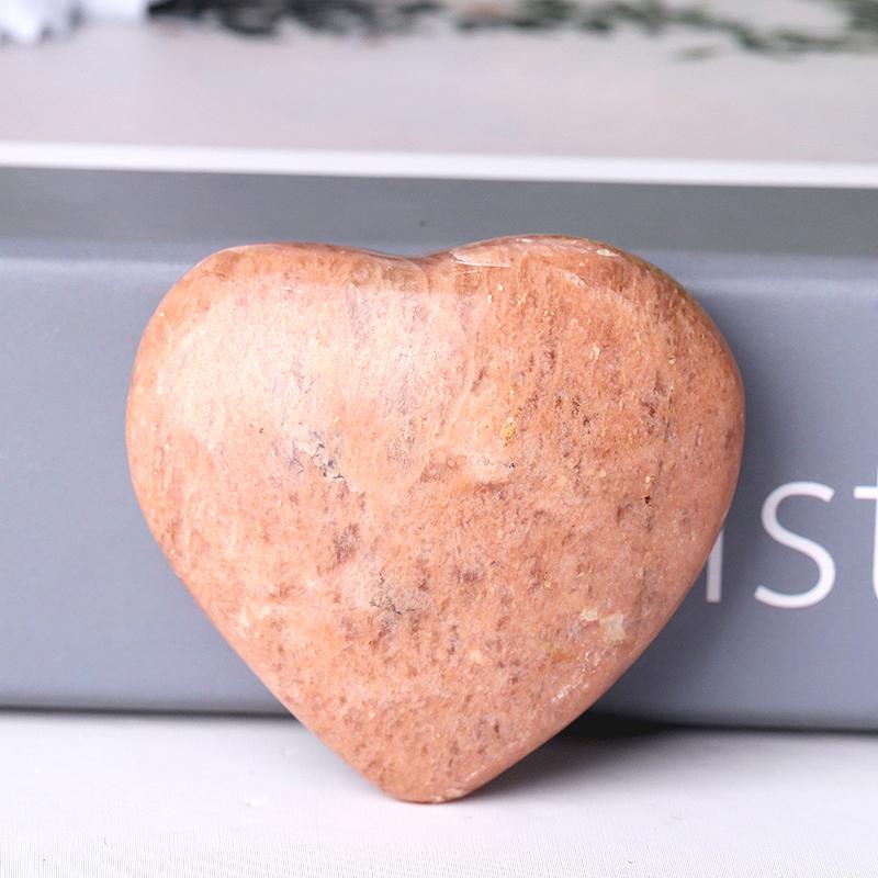 2.0"Peach Moonstone Heart Shape Crystal Carvings Wholesale Crystals