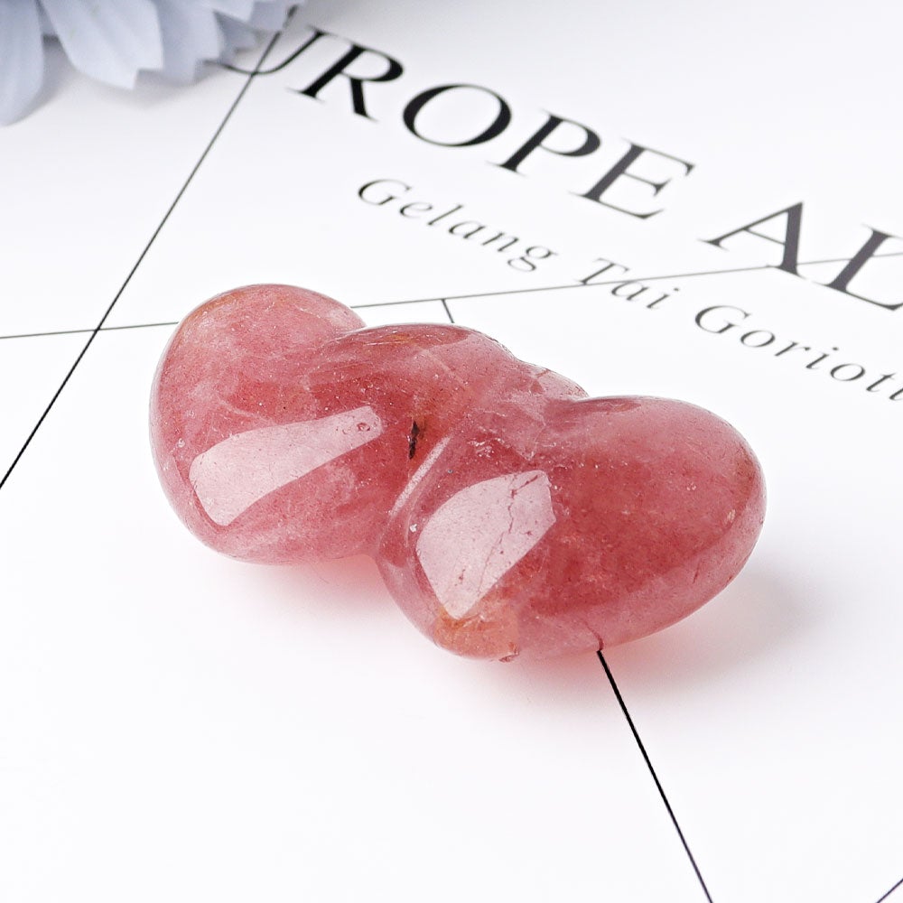 2.3" Strawberry Double Heart Crystal Carvings Wholesale Crystals