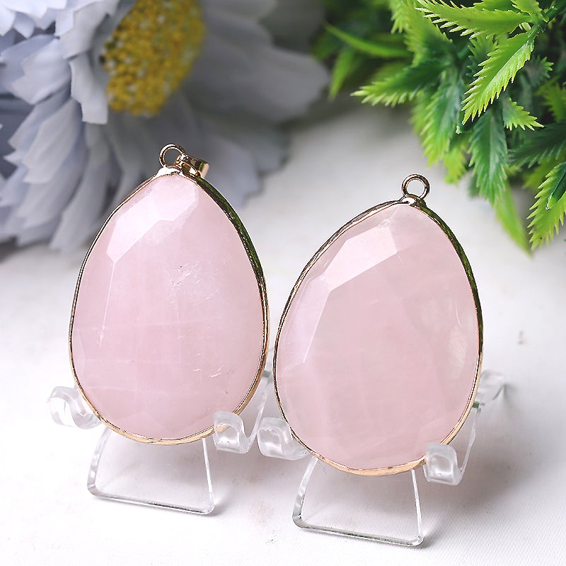 1.75" Rose Quartz Pendant with Golden Rim Wholesale Crystals