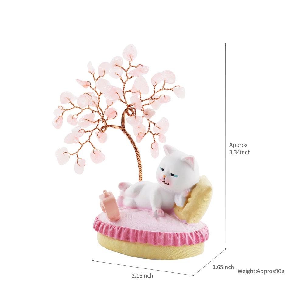 Wealth and Luck Crystal Money Tree with Cute Resin Little Cat  for Home Decor Wholesale Crystals