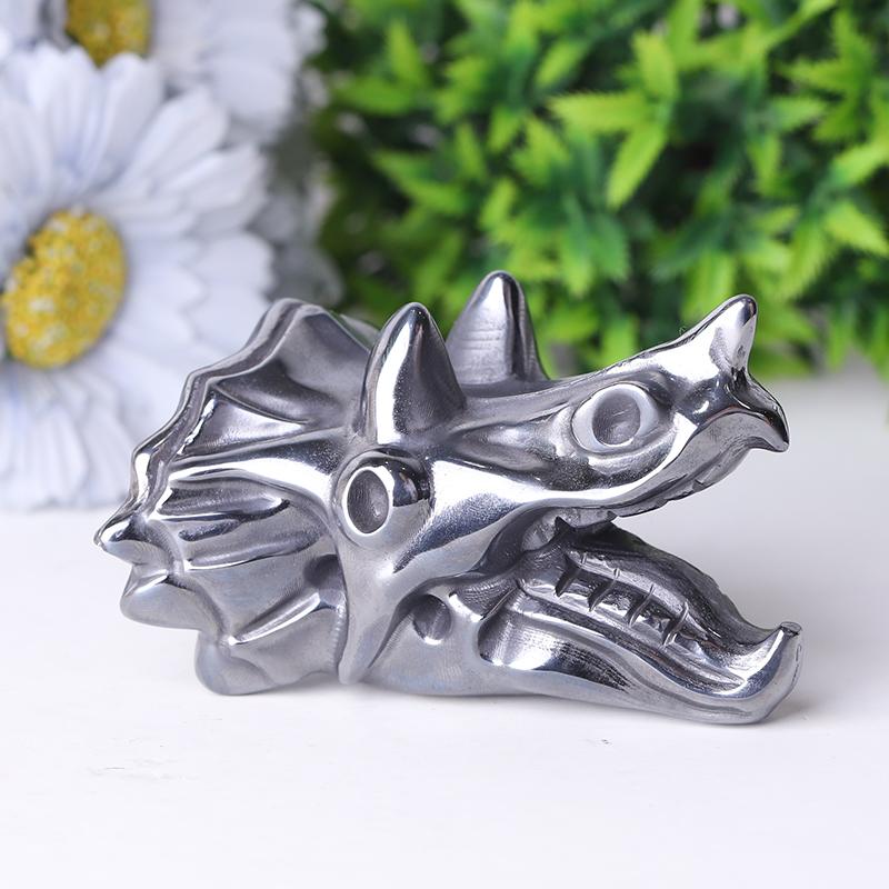 3.5" Terahertz Dragon Head Crystal Hematite Carvings Wholesale Crystals