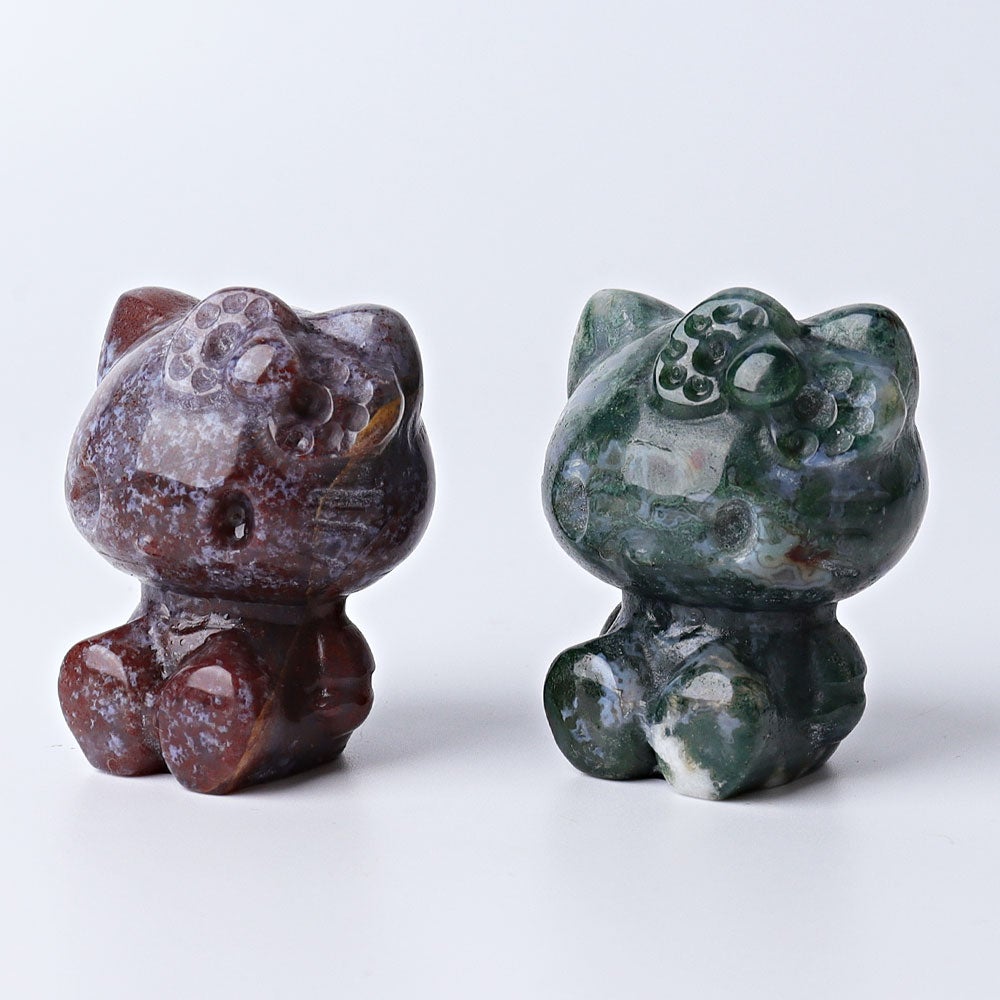 1.9" Moss Agate Hello Kitty Crystal Carvings Wholesale Crystals