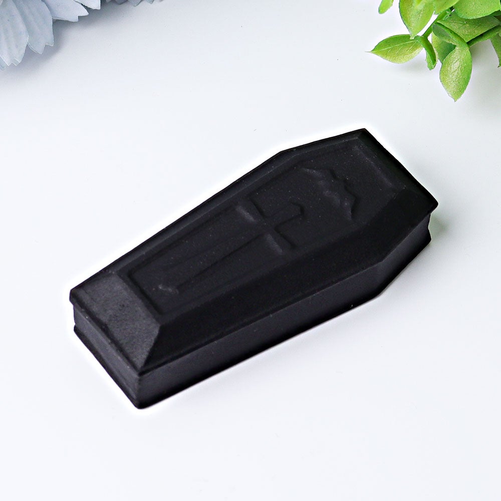 3.1" Matt Black Obsidian Coffin Crystal Carvings Wholesale Crystals
