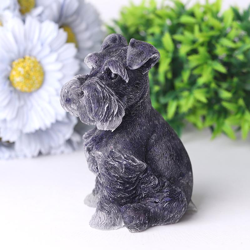4.2" Crystal Chips Resin Schnauzer Carving for Decoration Wholesale Crystals