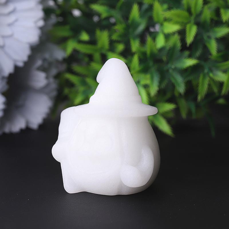 2.2" White Jade Pumpkin Ghost Crystal Carvings for Halloween Wholesale Crystals