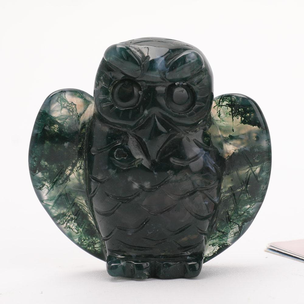 2" Moss Agate Owl Carvings Wholesale Crystals