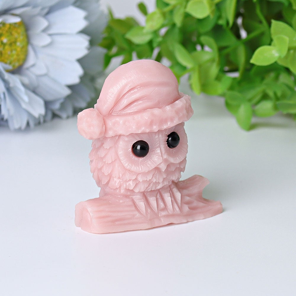 2.1" Pink Opal Owl Crystal Carvings for Christmas Wholesale Crystals